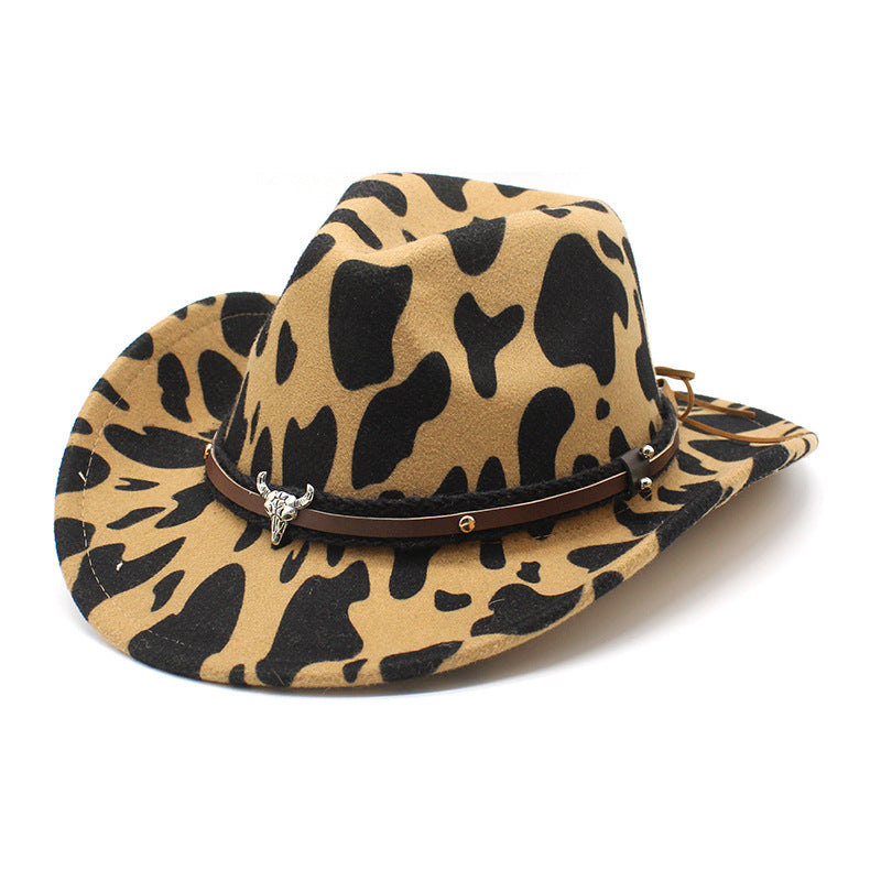 Wholesale Vintage Rolled Brim Woolen Cow Patterned Top Hats